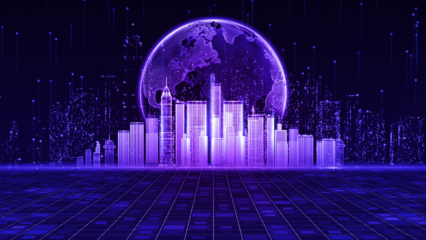 The smart city in cyberspace and metaverse digital data with futuristic technology.