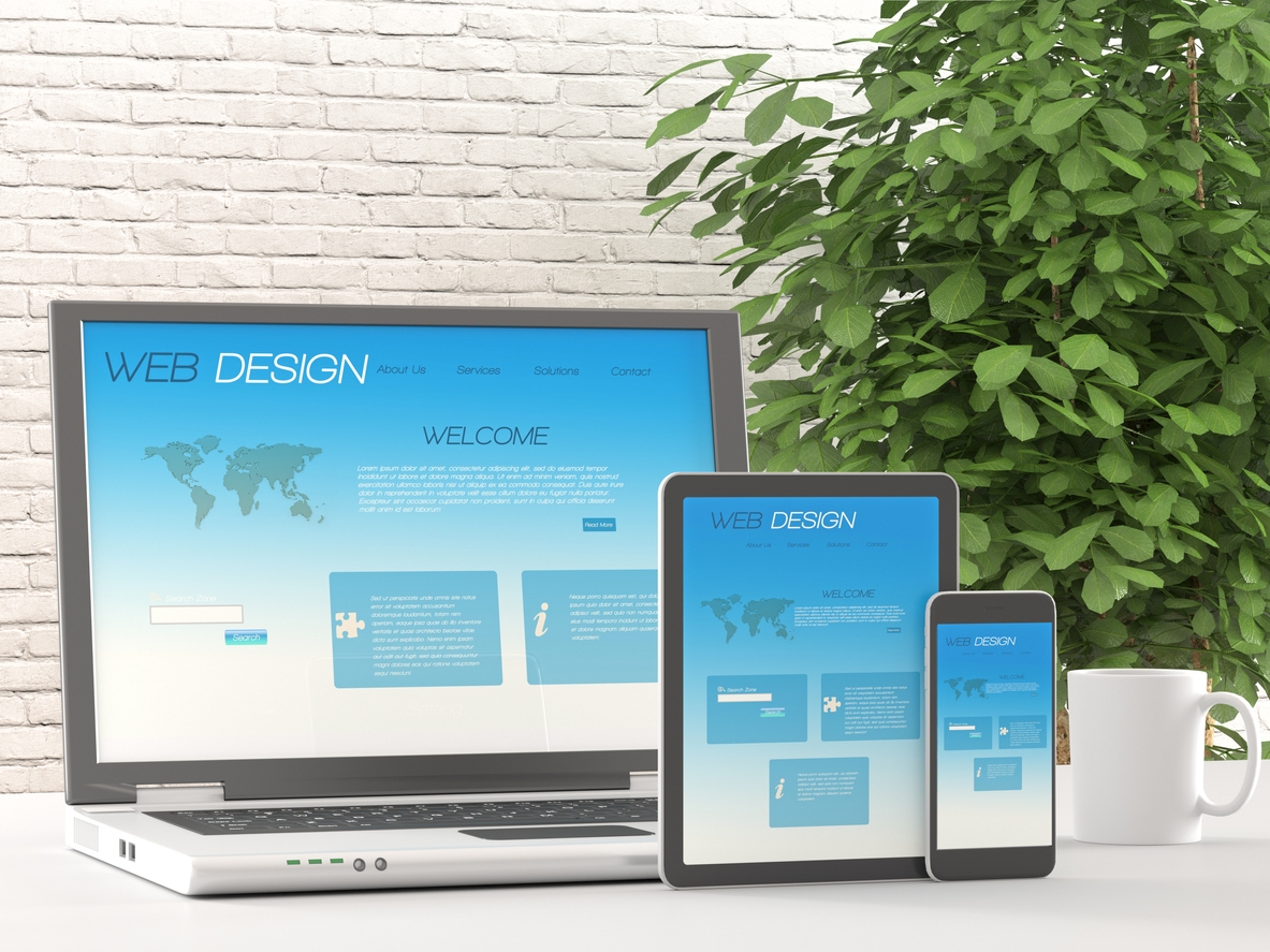 A tablet, desktop, and smartphone showing the same website thanks to responsive web design.